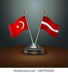 Turkey and Latvia table flags relation with gradient backgrund. Vector Illustration