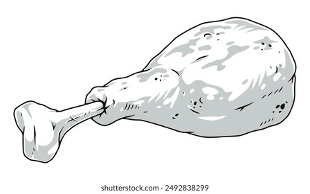 Turkey leg monochrome detailed label with roasted piece of poultry from holiday in honor of thanksgiving day vector illustration