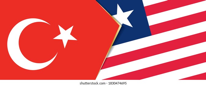 Die Türkei und Liberia flaggen, zwei Vektorfahnen Symbol für Beziehung oder Konfrontation.