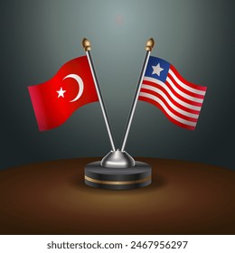 Turkey and Liberia table flags relation with gradient backgrund. Vector Illustration