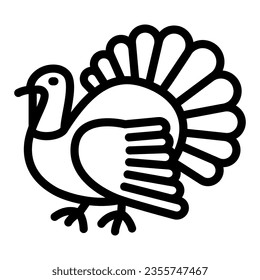 Turkey line icon, poultry concept, turkey cock bird vector sign on white background, outline style icon for mobile concept and web design. Vector graphics