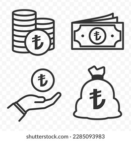 Turkey Lira icons set money icon vector image on transparent background (PNG).