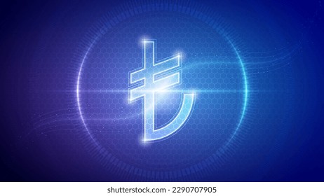 Turkey Lira (TRY) Sign Symbol Futuristic Hologram Neon Glow Cybernetic Digital Circuit Currency Cryptocurrency Exchange Trading Backdrop Background Design Vector