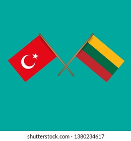 Turkey and Lithuania crossed flags.Language learning or travel concept