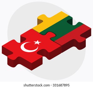 Turkey and Lithuania Flags in puzzle isolated on white background