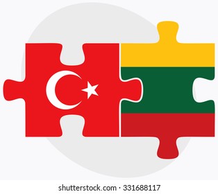 Turkey and Lithuania Flags in puzzle isolated on white background