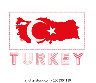 Turkey Logo. Map of Turkey with country name and flag. Artistic vector illustration.