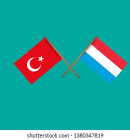 Turkey and Luxembourg crossed flags.Language learning or travel concept
