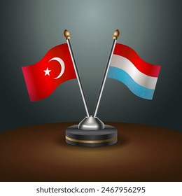 Turkey and Luxembourg table flags relation with gradient backgrund. Vector Illustration