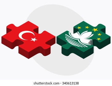Turkey and Macau Flags in puzzle isolated on white background