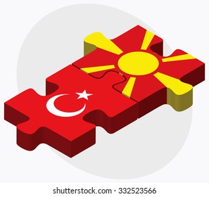 Turkey and Macedonia Flags in puzzle isolated on white background