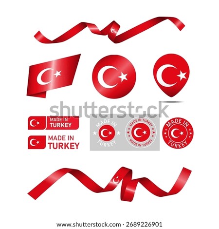 Turkey made in logo. Set of design flags label icon, stripes, ribbons