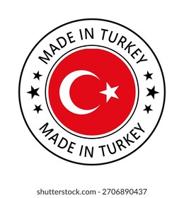 Turquía Hecho en el sello en círculo con la Plantilla de Vector de la bandera sobre fondo blanco