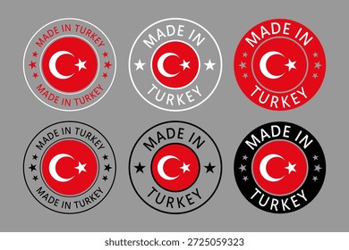 Turkey Made in Stamp in circle with flag Vector template on white background