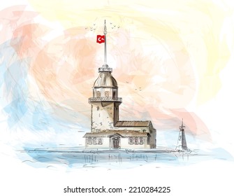 Color vectorial del dibujo de la Torre de Maiden de Turquía