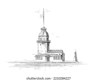 Vector de dibujo de la Torre de Maiden de Turquía