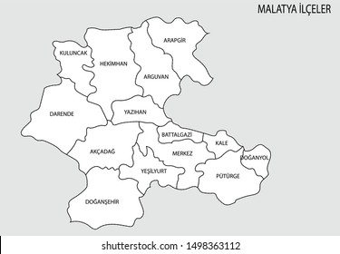 Turkey Malatya District Map Vector Stock Vector (Royalty Free ...