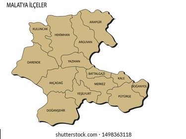 Turkey, Malatya district map vector
