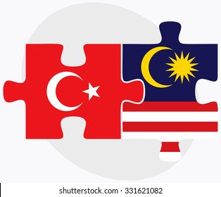 Turkey and Malaysia Flags in puzzle isolated on white background