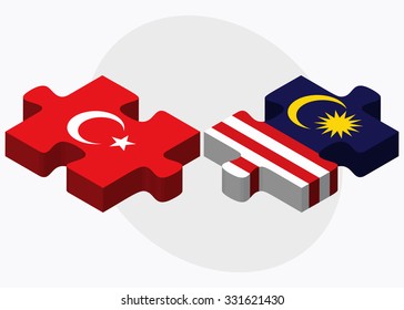 Turkey and Malaysia Flags in puzzle isolated on white background