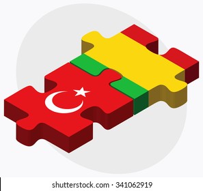Turkey and Mali Flags in puzzle isolated on white background