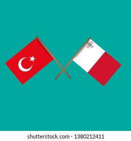 Turkey and Malta crossed flags.Language learning or travel concept