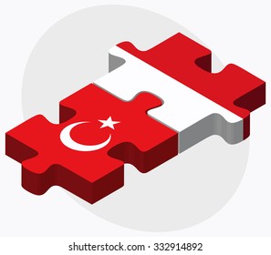 Turkey and Malta Flags in puzzle isolated on white background