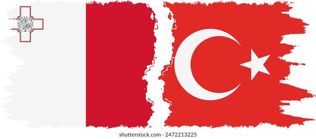 Turkey and Malta grunge flags connection, vector