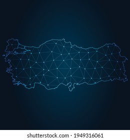turkey Map Abstract mash line and point scales on dark background. Wire Frame 3D mesh polygonal network line.