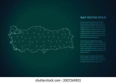 turkey map. Abstract mash line and point scales on dark background . 3D mesh polygonal network line, design sphere, dot and structure. Vector illustration eps 10.