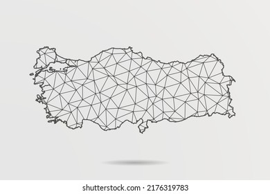Turkey Map - Abstract mash line and point scales on white background with World Map. Wire Frame 3D mesh polygonal network line, design sphere, dot and structure - Vector illustration eps 10
