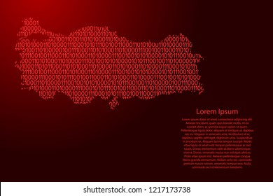 Turkey map abstract schematic from red ones and zeros binary digital code for banner, poster, greeting card. Vector illustration.