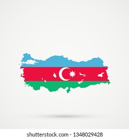 Turkey map in Azerbaijan flag colors, editable vector.
