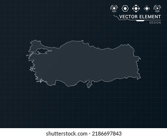 Turkey map of black digital frame HUD, GUI, UI interface technology radar vector.
