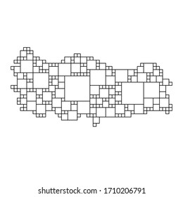 Turkey map from black pattern from a grid of squares of different sizes . Vector illustration.