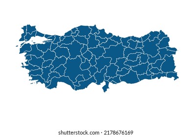 Turkey Map blue Color on White Backgound