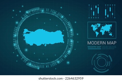 Turkey map of blue digital frame Futuristic Sci Fi Modern User vector HUD, GUI, UI interface.