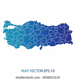 Turkey map, blue gradient color , infographic style , on white background with Map World. Wire frame 3D mesh , map 3D,