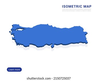 Mapa de Turquía azul aislado en fondo blanco con 3d ilustración vectorial isométrica.