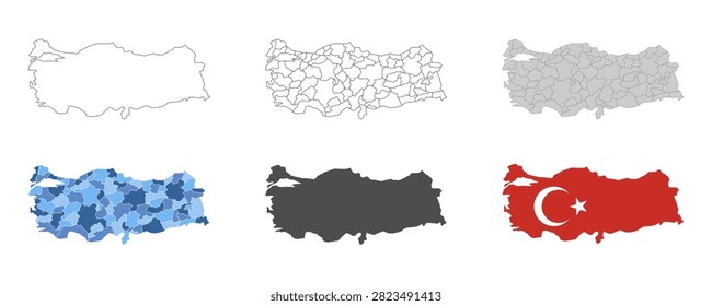 Turkey map border. Turkiye with region contour