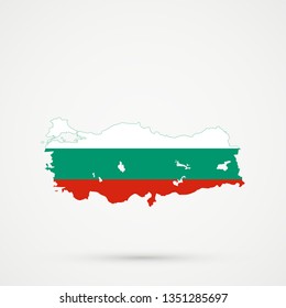 Turkey map in Bulgaria flag colors, editable vector.