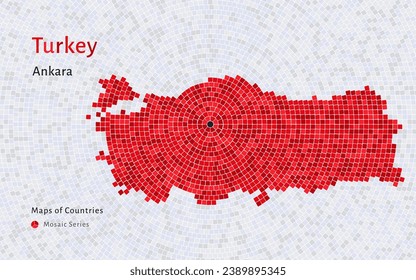 Turkey Map with a capital of Ankara Shown in a Mosaic brick Pattern