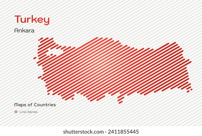 Turkey Map with a capital of Ankara Shown in a Line Pattern. Stylized simple vector map.