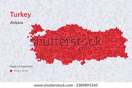 Turkey Map with a capital of Ankara Shown in a Mosaic brick Pattern