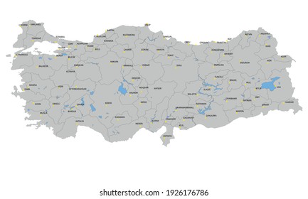 Turkey map and cities. Vector image. White background.