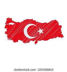 Turkey map color hand drawn sketch. Vector concept illustration flag, scribble map. Country map for infographic, brochures and presentations isolated on white background. Vector illustration.