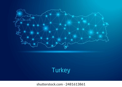 Turkey map - concept of communication technology, graphic of low poly.