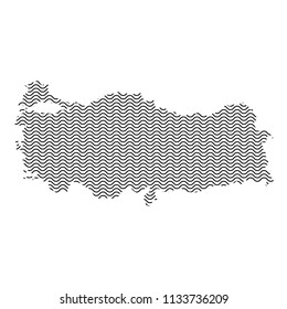 Turkey map country abstract silhouette of wavy black repeating lines. Contour of sinusoid curve. Vector illustration.