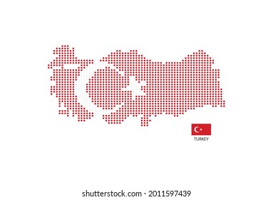 Turkey map design by color of Turkey flag in circle shape, White background with Turkey flag.