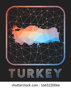 Turkey map design. Vector low poly map of the country. Turkey icon in geometric style. The country shape with polygnal gradient and mesh on dark background.